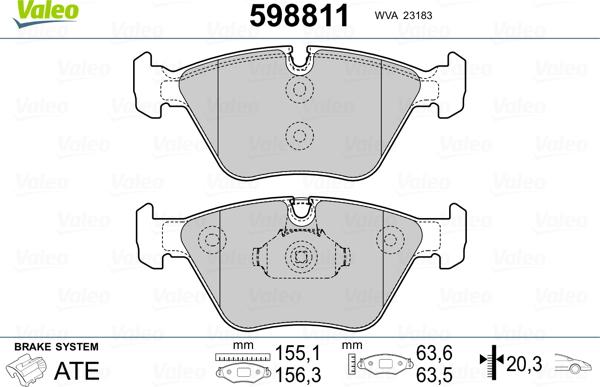 Valeo 598811 - Brake Pad Set, disc brake www.autospares.lv