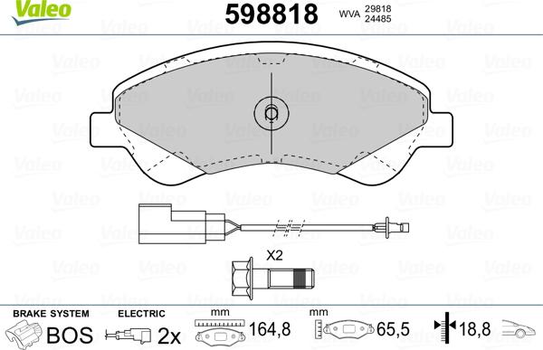 Valeo 598818 - Bremžu uzliku kompl., Disku bremzes www.autospares.lv