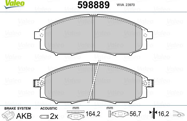 Valeo 598889 - Bremžu uzliku kompl., Disku bremzes www.autospares.lv