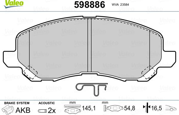 Valeo 598886 - Bremžu uzliku kompl., Disku bremzes www.autospares.lv