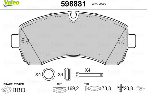 Valeo 598881 - Bremžu uzliku kompl., Disku bremzes autospares.lv