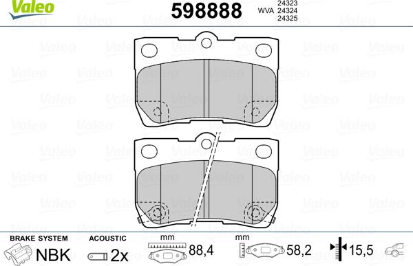 Valeo 598888 - Bremžu uzliku kompl., Disku bremzes www.autospares.lv