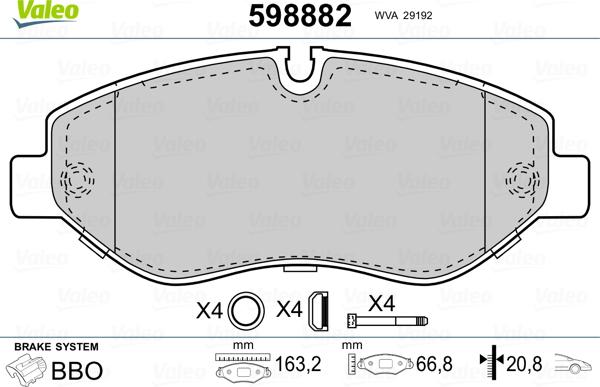 Valeo 598882 - Bremžu uzliku kompl., Disku bremzes autospares.lv