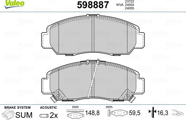 Valeo 598887 - Bremžu uzliku kompl., Disku bremzes autospares.lv