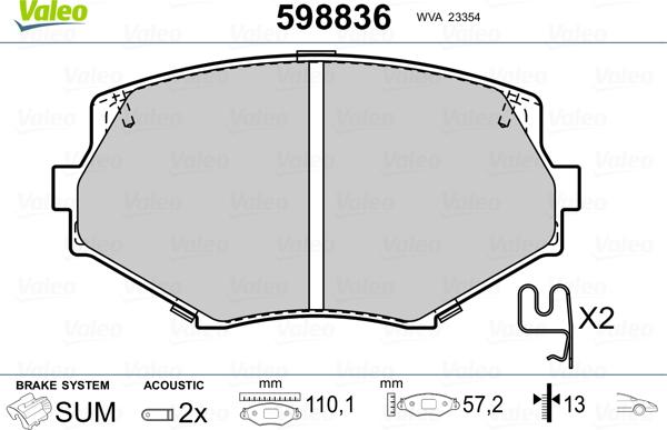 Valeo 598836 - Bremžu uzliku kompl., Disku bremzes www.autospares.lv