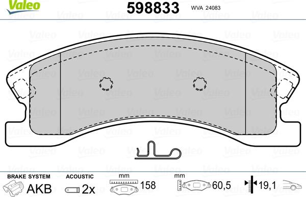 Valeo 598833 - Bremžu uzliku kompl., Disku bremzes www.autospares.lv