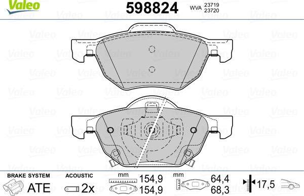 Valeo 598824 - Bremžu uzliku kompl., Disku bremzes www.autospares.lv