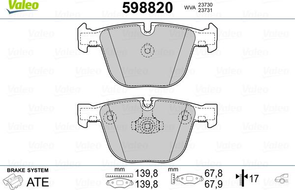 Valeo 598820 - Bremžu uzliku kompl., Disku bremzes www.autospares.lv