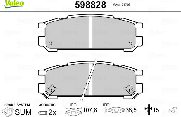 Valeo 598828 - Bremžu uzliku kompl., Disku bremzes www.autospares.lv