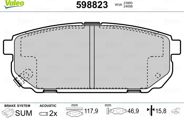 Valeo 598823 - Bremžu uzliku kompl., Disku bremzes autospares.lv