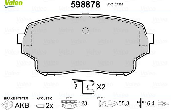 Valeo 598878 - Bremžu uzliku kompl., Disku bremzes www.autospares.lv