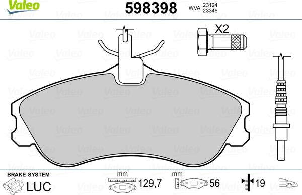 Valeo 598398 - Bremžu uzliku kompl., Disku bremzes autospares.lv