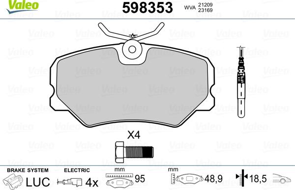 Valeo 598353 - Bremžu uzliku kompl., Disku bremzes autospares.lv