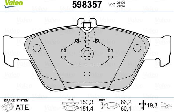 Valeo 598357 - Bremžu uzliku kompl., Disku bremzes www.autospares.lv