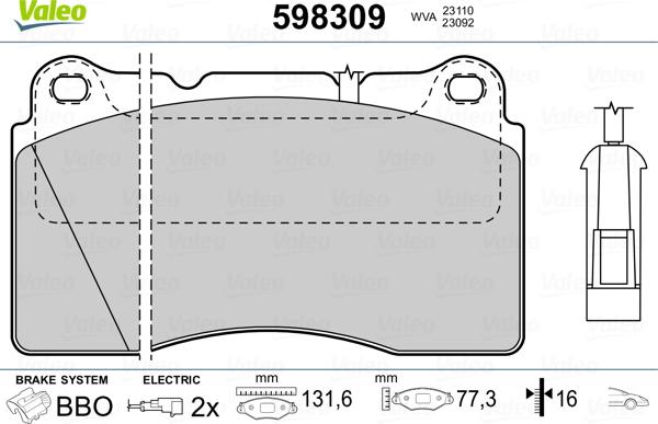 Valeo 598309 - Bremžu uzliku kompl., Disku bremzes autospares.lv