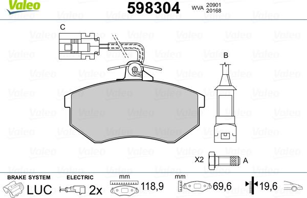 Valeo 598304 - Тормозные колодки, дисковые, комплект www.autospares.lv