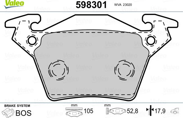 Valeo 598301 - Bremžu uzliku kompl., Disku bremzes autospares.lv