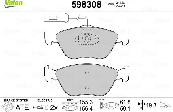 Valeo 598308 - Bremžu uzliku kompl., Disku bremzes www.autospares.lv