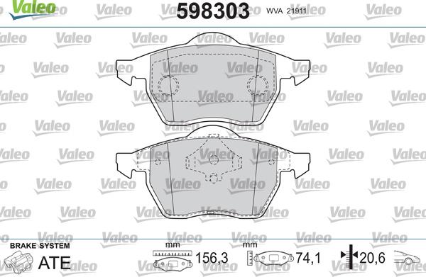 Valeo 598303 - Brake Pad Set, disc brake www.autospares.lv