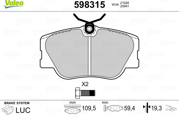 Valeo 598315 - Bremžu uzliku kompl., Disku bremzes autospares.lv