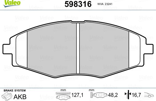 Valeo 598316 - Bremžu uzliku kompl., Disku bremzes www.autospares.lv