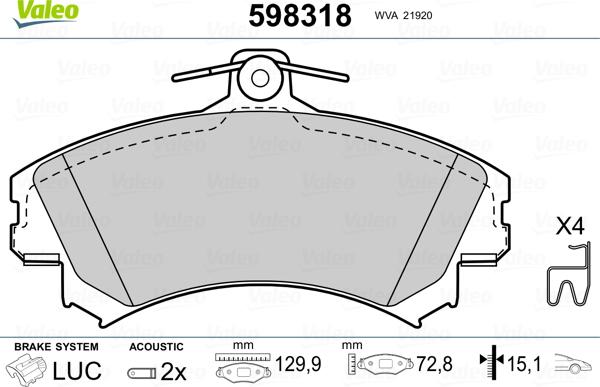 Valeo 598318 - Bremžu uzliku kompl., Disku bremzes www.autospares.lv