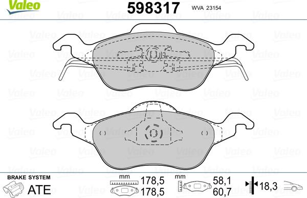 Valeo 598317 - Тормозные колодки, дисковые, комплект www.autospares.lv