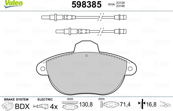 Valeo 598385 - Bremžu uzliku kompl., Disku bremzes www.autospares.lv