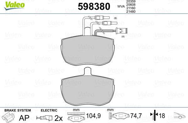 Valeo 598380 - Тормозные колодки, дисковые, комплект www.autospares.lv