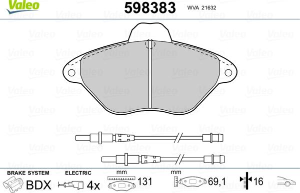 Valeo 598383 - Bremžu uzliku kompl., Disku bremzes www.autospares.lv