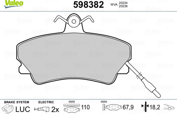 Valeo 598382 - Bremžu uzliku kompl., Disku bremzes www.autospares.lv