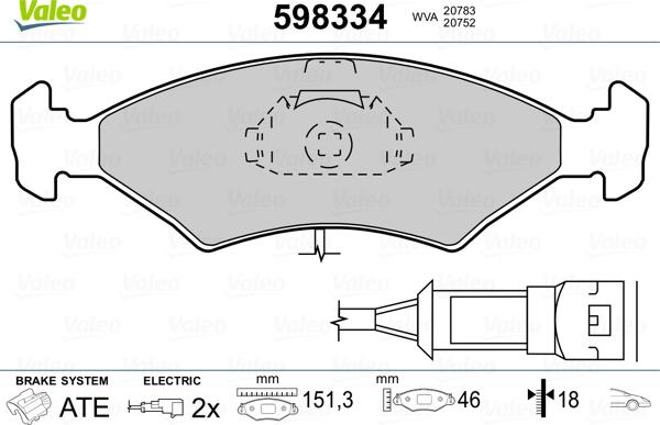 Valeo 598334 - Bremžu uzliku kompl., Disku bremzes www.autospares.lv