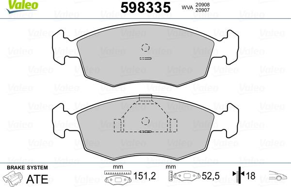 Valeo 598335 - Тормозные колодки, дисковые, комплект www.autospares.lv