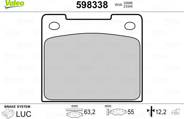 Valeo 598338 - Тормозные колодки, дисковые, комплект www.autospares.lv