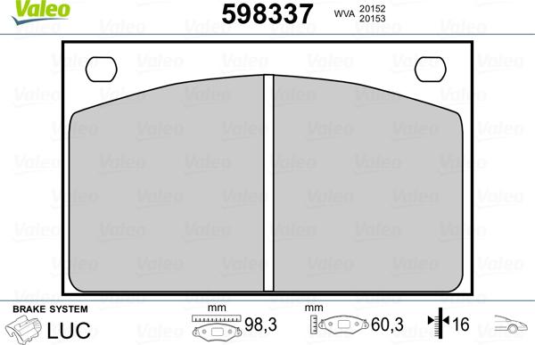 Valeo 598337 - Bremžu uzliku kompl., Disku bremzes www.autospares.lv