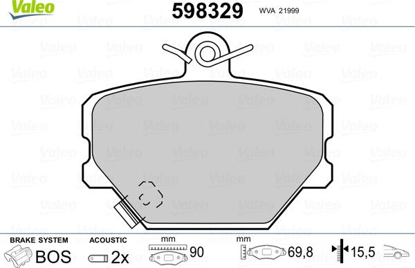 Valeo 598329 - Bremžu uzliku kompl., Disku bremzes www.autospares.lv