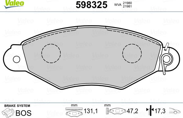 Valeo 598325 - Bremžu uzliku kompl., Disku bremzes autospares.lv