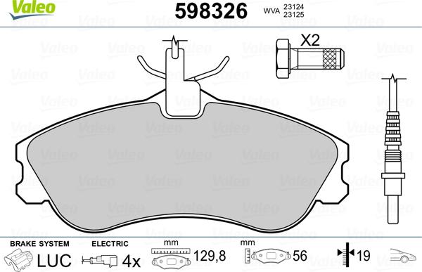 Valeo 598326 - Тормозные колодки, дисковые, комплект www.autospares.lv