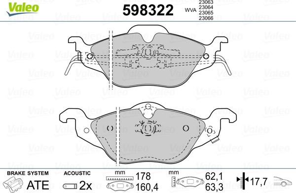 Valeo 598322 - Тормозные колодки, дисковые, комплект www.autospares.lv