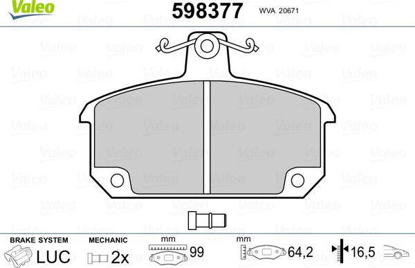 Valeo 598377 - Bremžu uzliku kompl., Disku bremzes www.autospares.lv