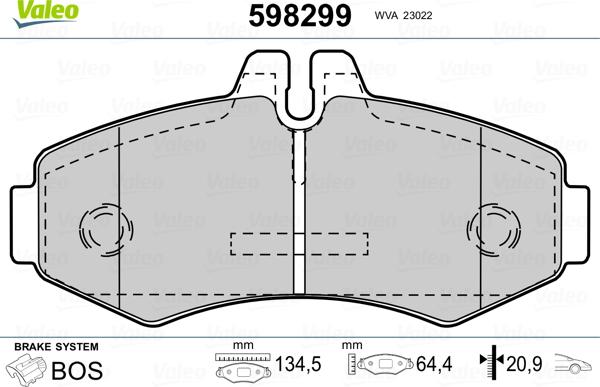 Valeo 598299 - Bremžu uzliku kompl., Disku bremzes www.autospares.lv