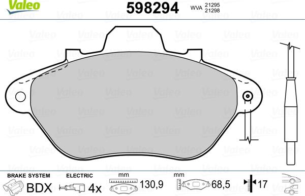 Valeo 598294 - Bremžu uzliku kompl., Disku bremzes www.autospares.lv