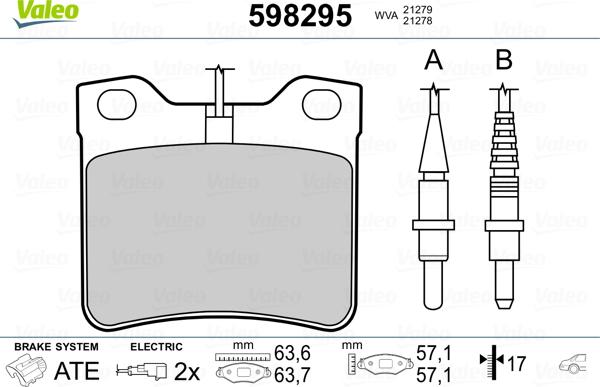 Valeo 598295 - Bremžu uzliku kompl., Disku bremzes www.autospares.lv