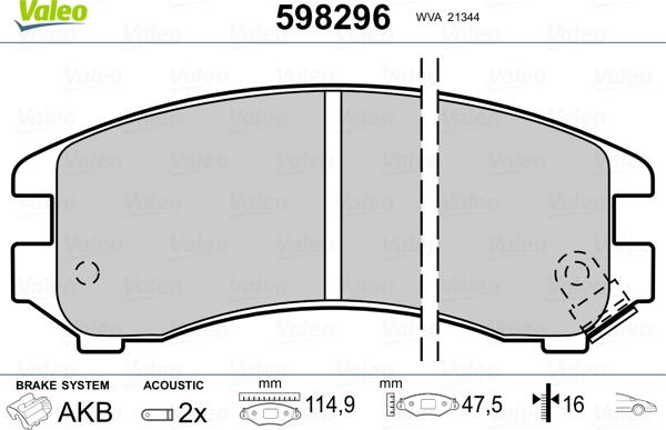 Valeo 598296 - Тормозные колодки, дисковые, комплект www.autospares.lv