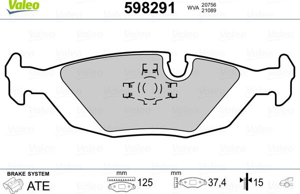 Valeo 598291 - Bremžu uzliku kompl., Disku bremzes www.autospares.lv