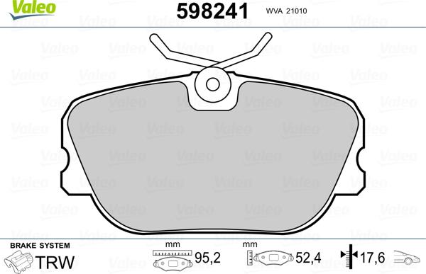 Valeo 598241 - Bremžu uzliku kompl., Disku bremzes autospares.lv