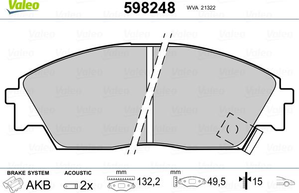 Valeo 598248 - Brake Pad Set, disc brake www.autospares.lv