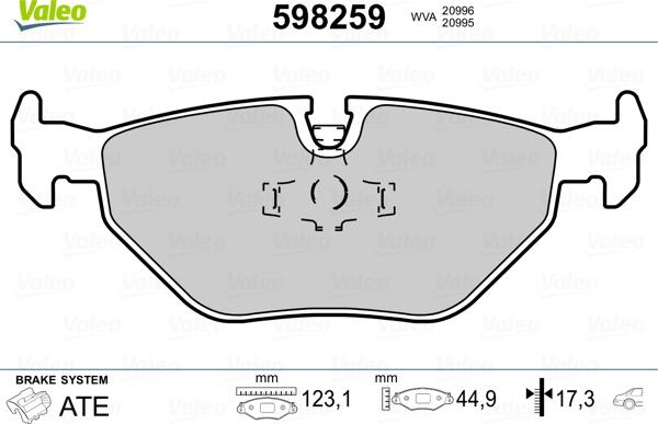 Valeo 598259 - Brake Pad Set, disc brake www.autospares.lv