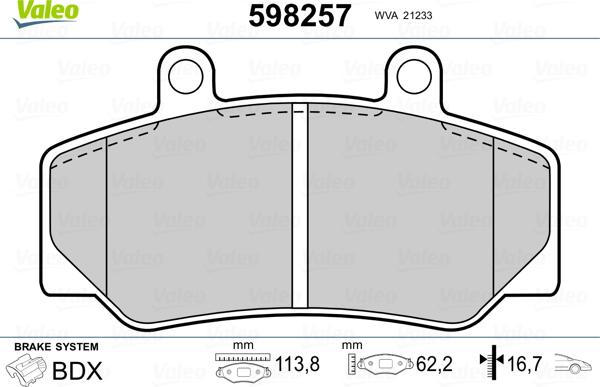 Valeo 598257 - Bremžu uzliku kompl., Disku bremzes www.autospares.lv