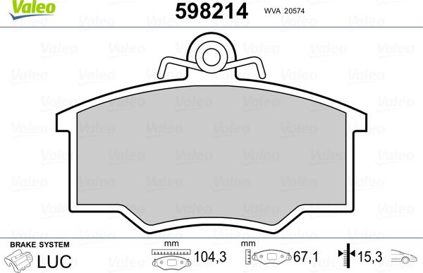 Valeo 598214 - Тормозные колодки, дисковые, комплект www.autospares.lv